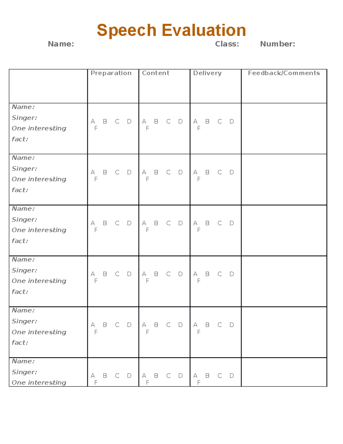 Speech evaulation formal speech evaluation Speech Evaluation Name