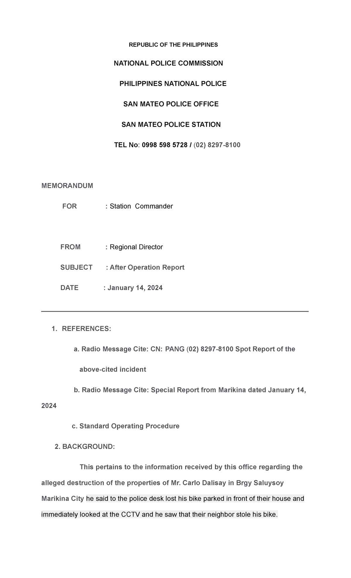 OPeration-report - ddsdsd - REPUBLIC OF THE PHILIPPINES NATIONAL POLICE ...