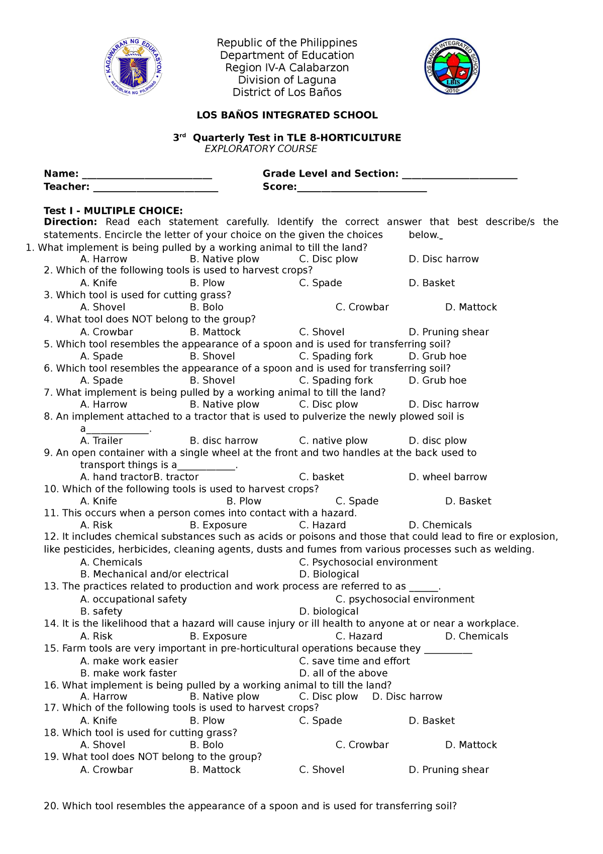 3RD Tle 8 Afa horticulture - Republic of the Philippines Department of ...