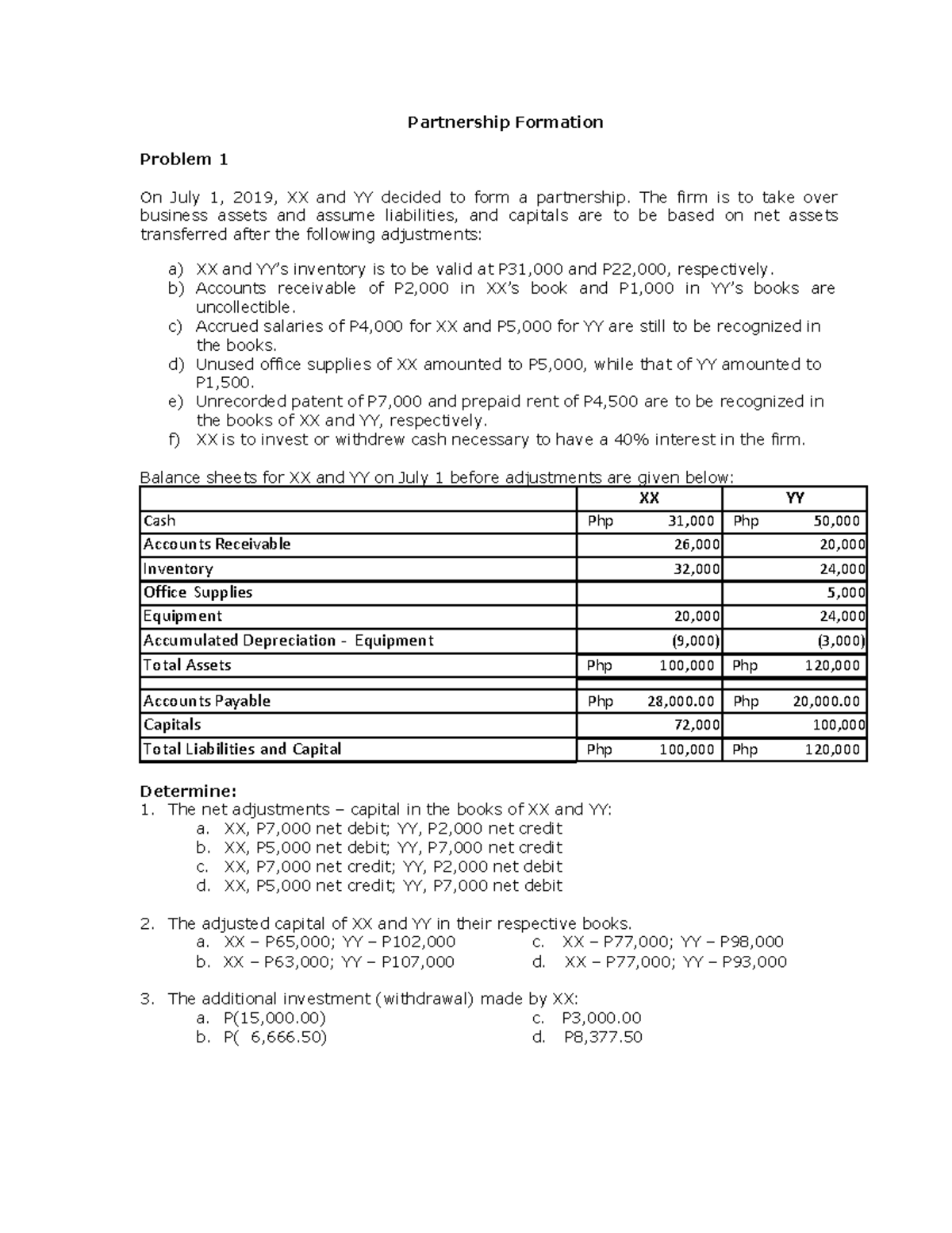 Partnership-Formation Practice Material - Partnership Formation Problem ...