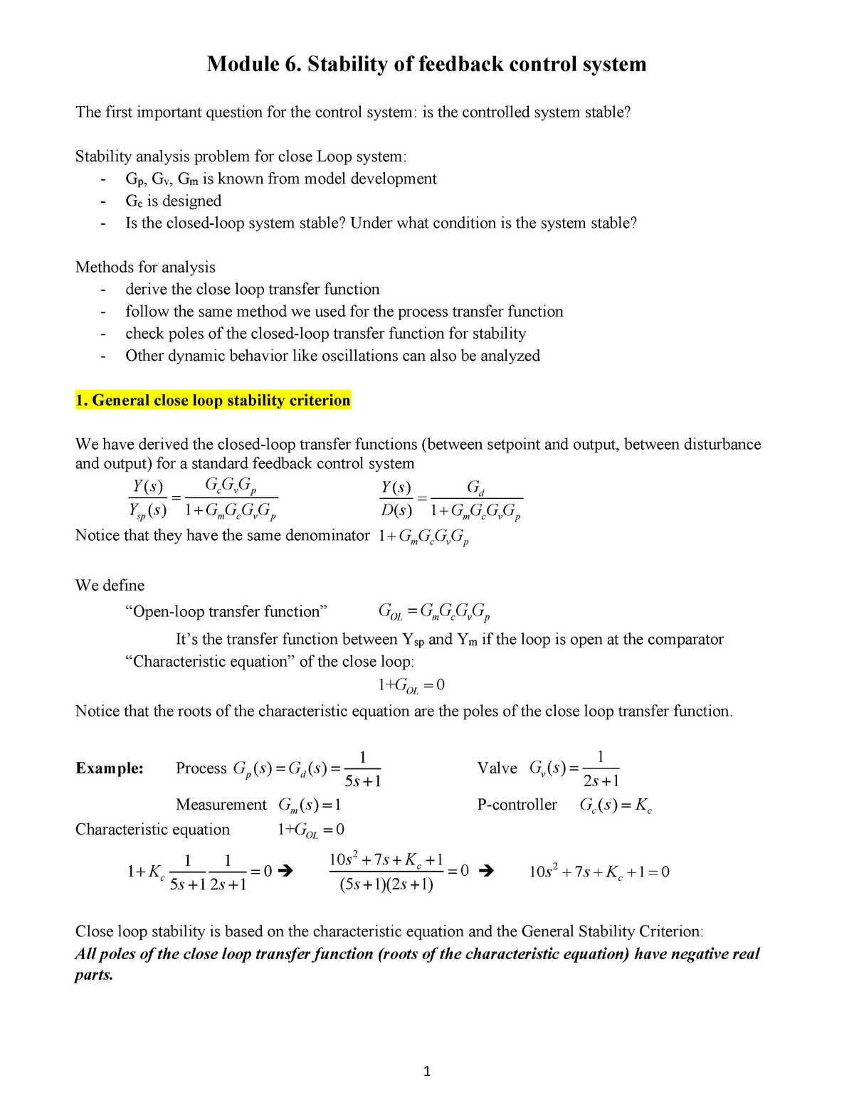 M6 Stability Module 6 Module 6 Stability Of Feedback Control System The First Important Studocu