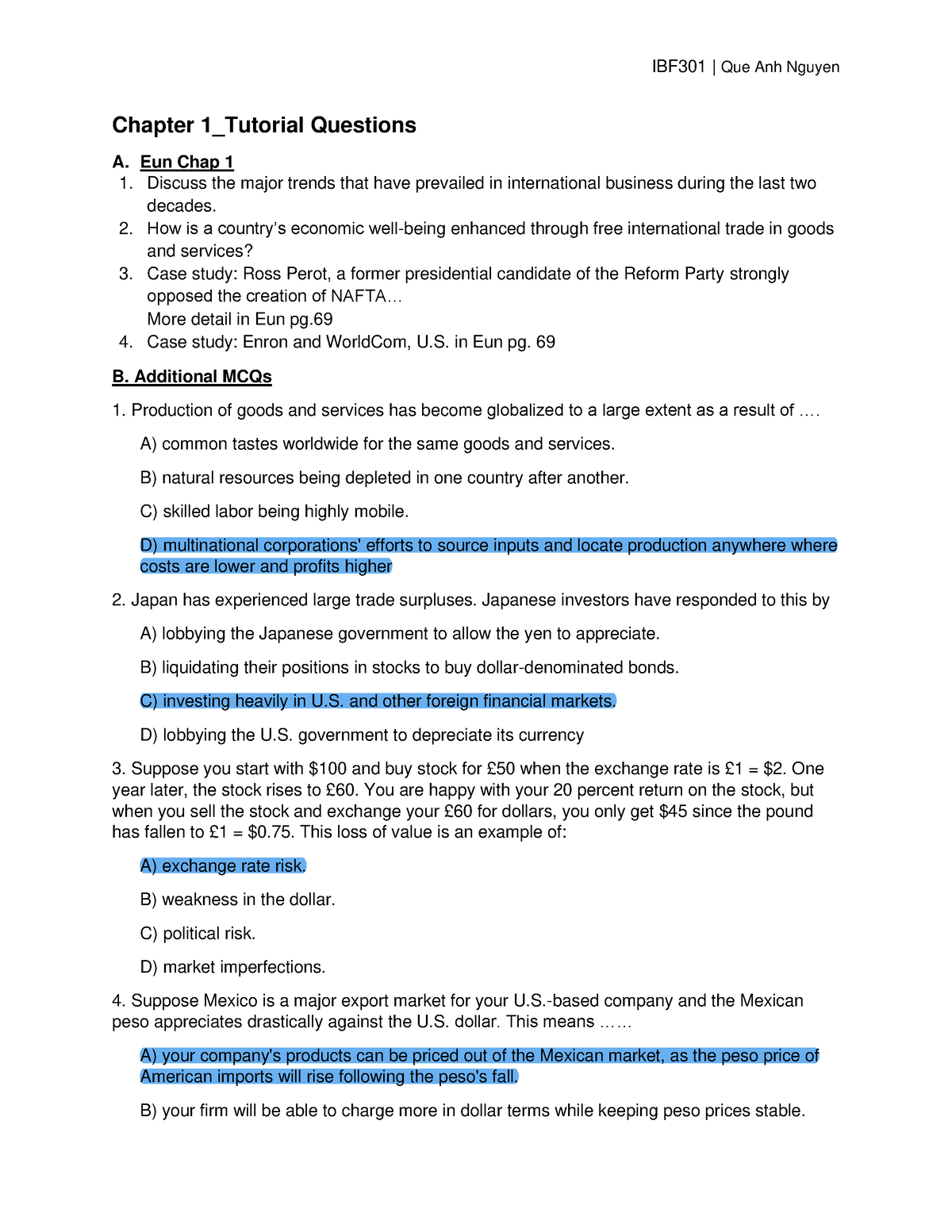 Chap01 Tutorial Questions - IBF301 | Que Anh Nguyen Chapter 1_Tutorial ...