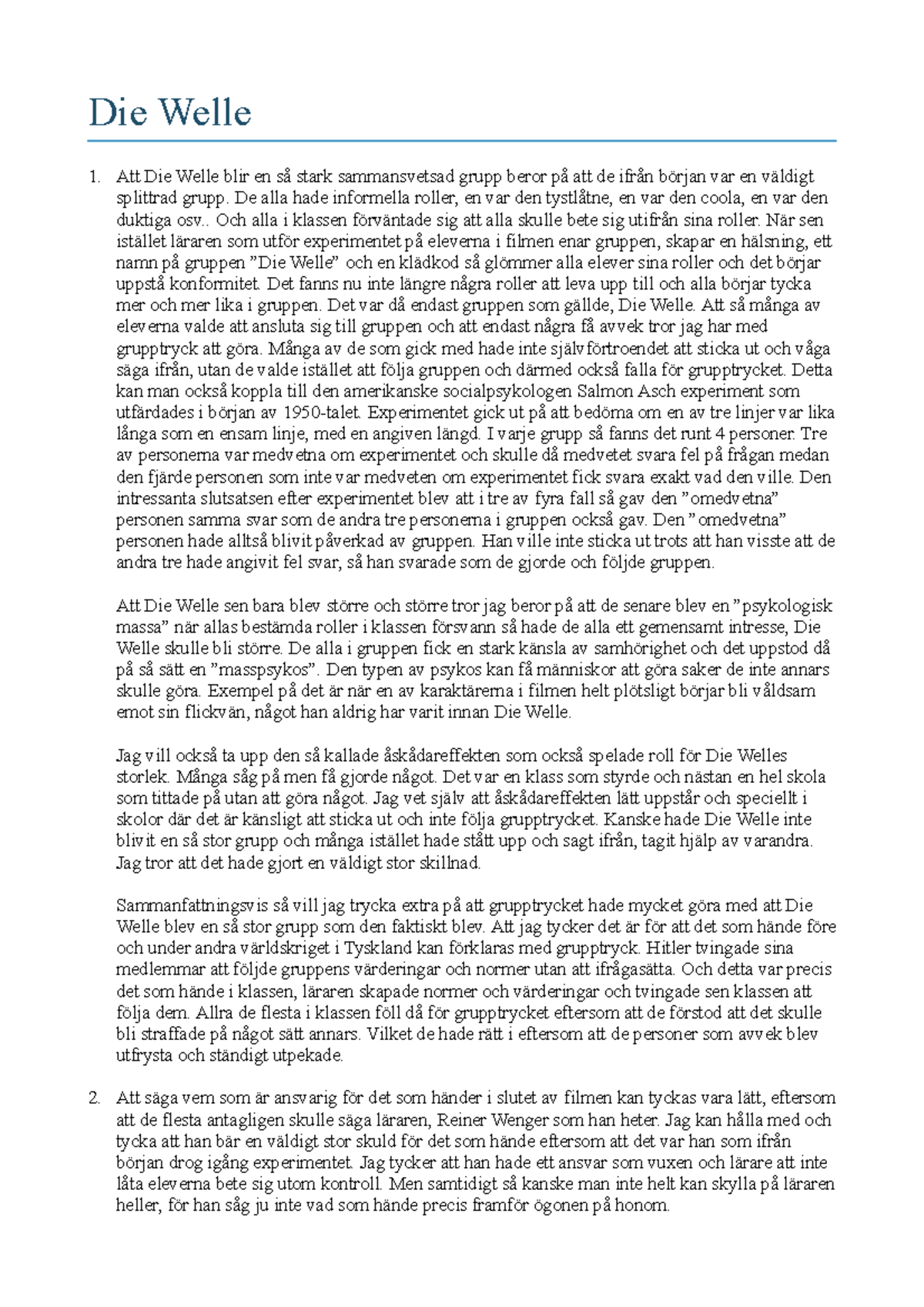 Rezensionen Für Die Welle Gütersloh Die-Welle - Betyg: B - Die Welle 1. Att Die Welle blir en så stark