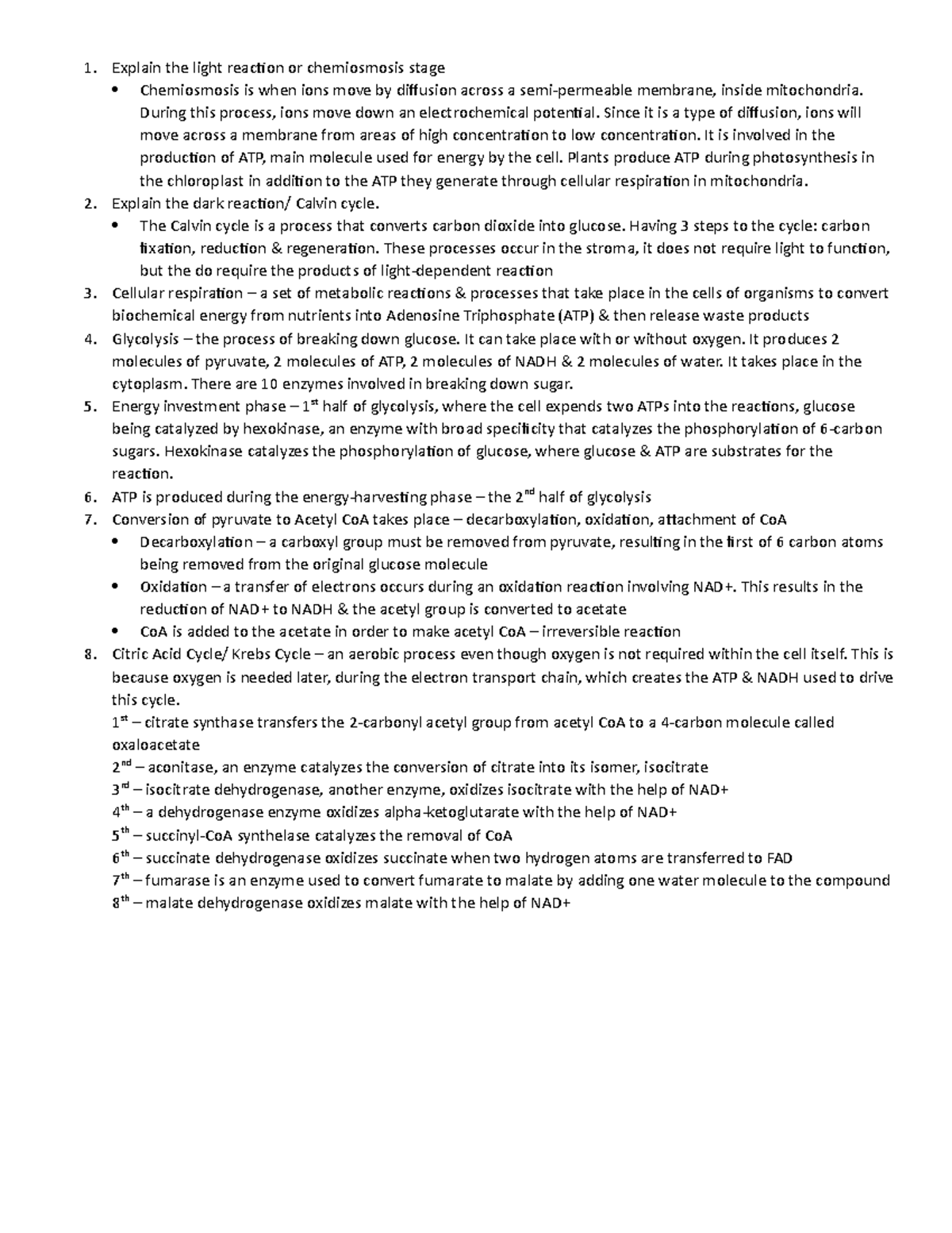 Botany Lec-1 - Review Notes - Explain the light reaction or ...