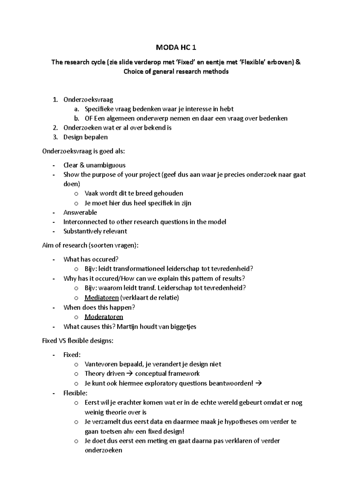 Hoorcollege Aantekeningen Moda Hc 1 The Research Cycle Zie Slide