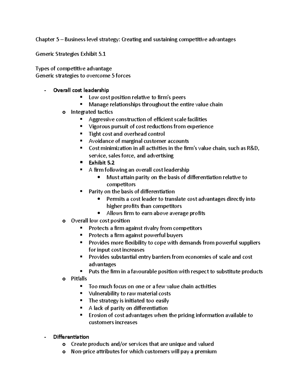 Chapter 5 – Business Level Strategy - Chapter 5 – Business Level ...