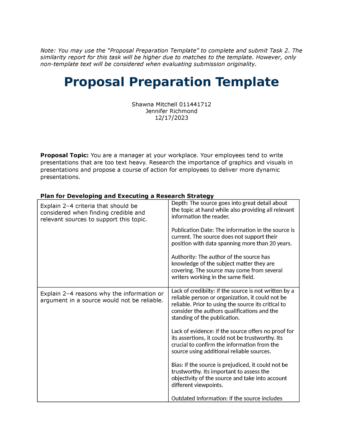 Proposal Preparation Template - The similarity report for this task ...