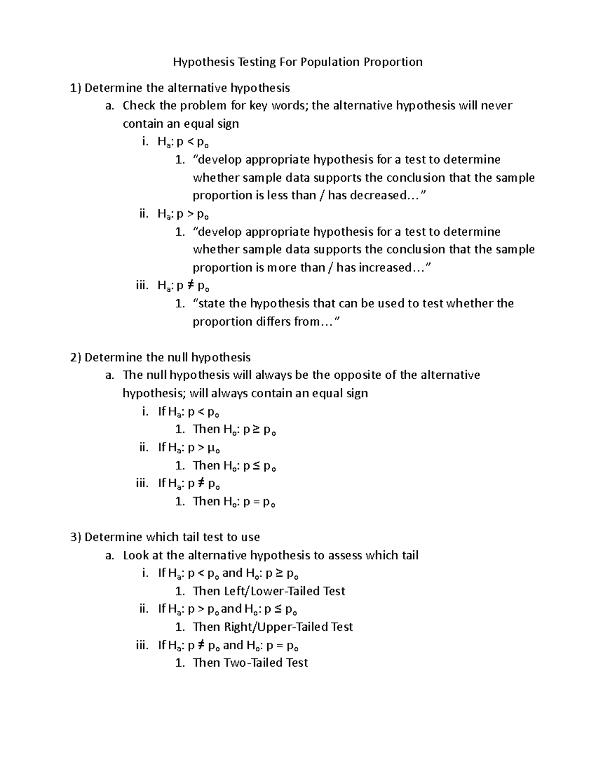 Chapter 9.2 Notes - Hypothesis Testing For Population Proportion ...