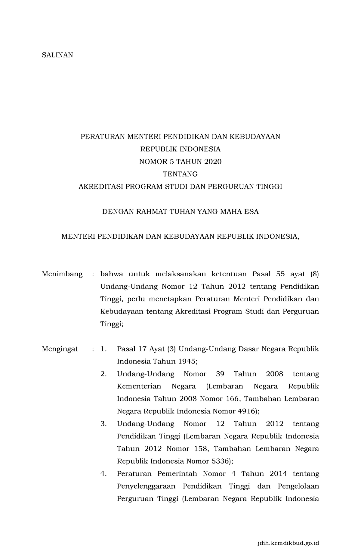 Permendikbud 5 Tahun 2020 FIX - SALINAN MENTERI PENDIDIKAN DAN ...