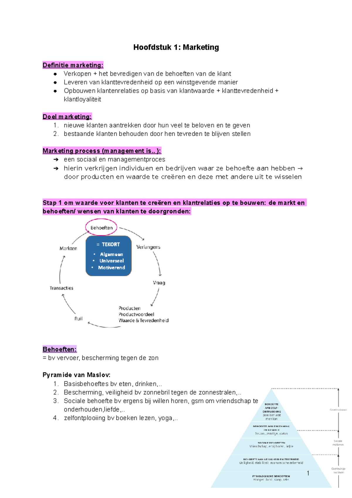 Hoofdstuk 1 - Samenvatting - Hoofdstuk 1: Marketing Definitie Marketing ...