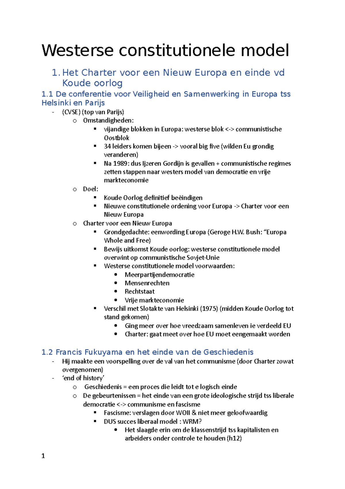 H1- Constitutionele Model - Westerse Constitutionele Model 1. Het ...