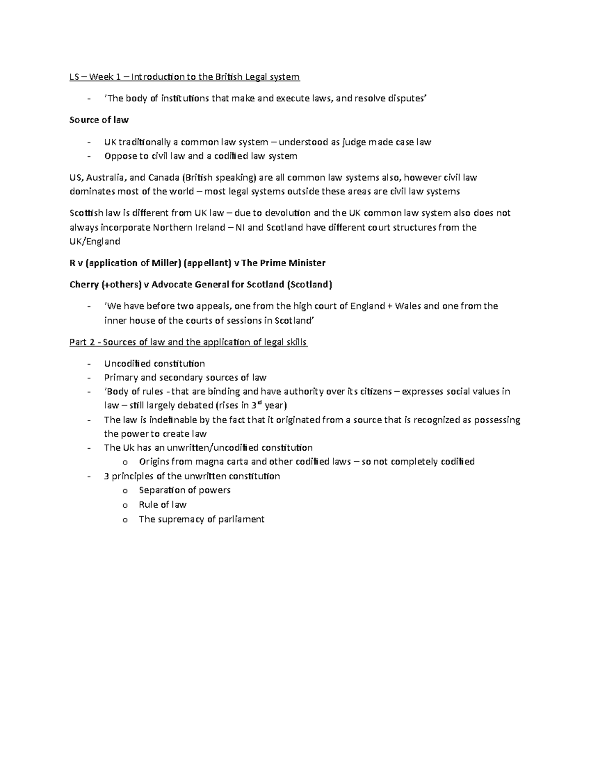 LS - Week 1 - Introduction to the British Legal System - LS – Week 1 ...
