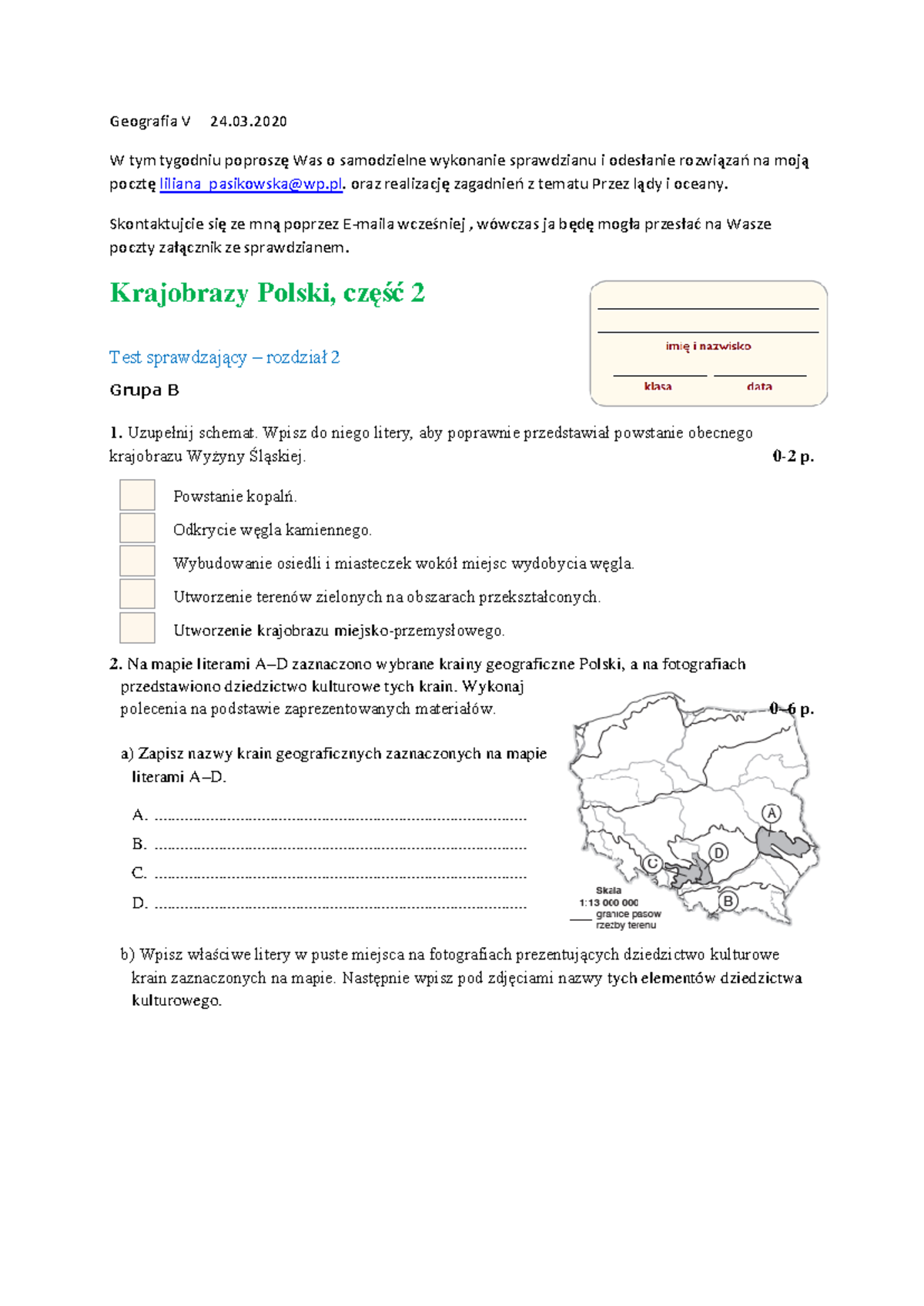 Geografia Kl V Sprawdzian I Dział