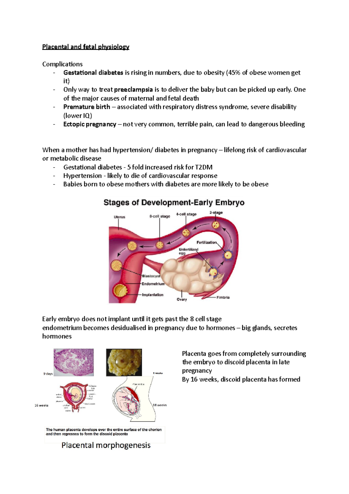 Human Development W3 Placental and fetal physiology - Placental and ...