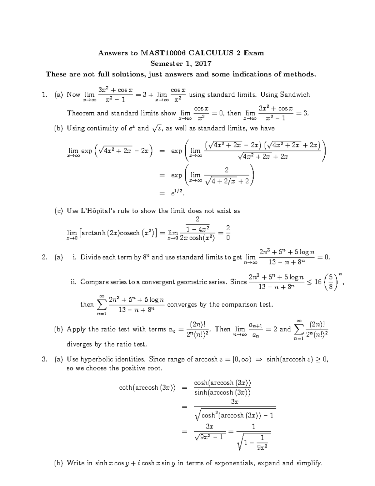 Exam 10 November 2012, Questions And Answers - Answers To MAST10006 ...