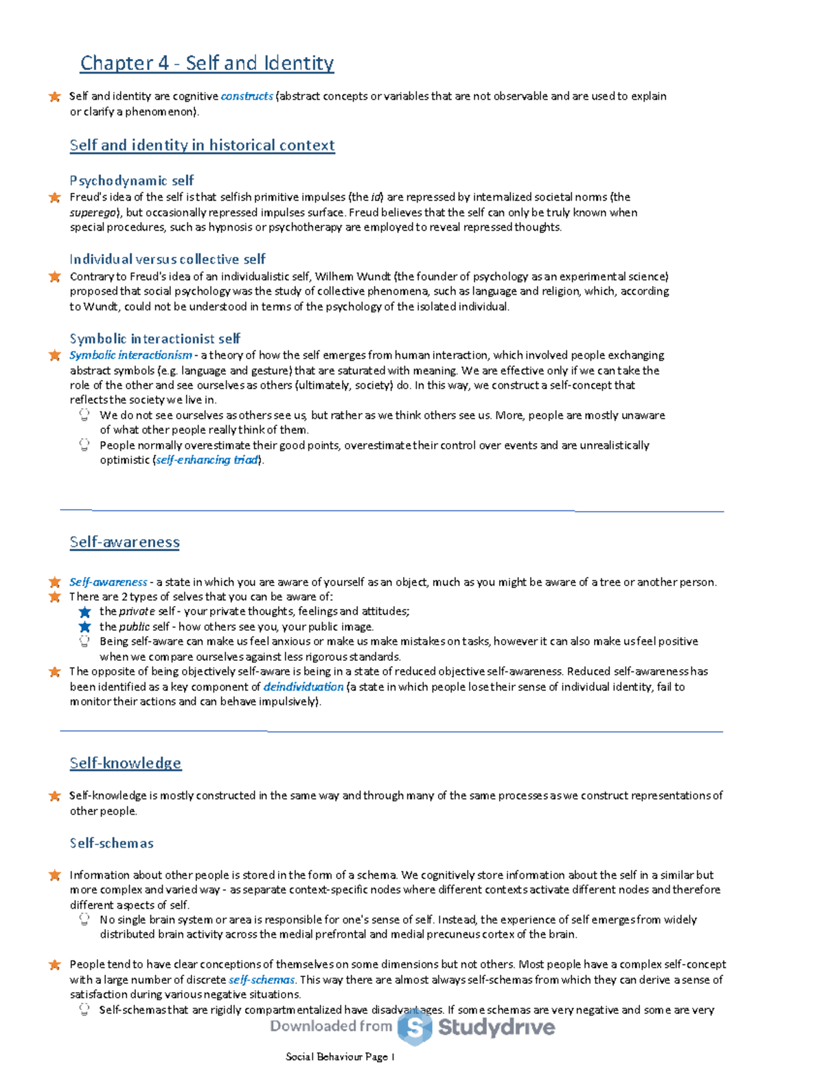 Chapter 4 - Self and Identity - Self-knowledge Self-knowledge is mostly ...