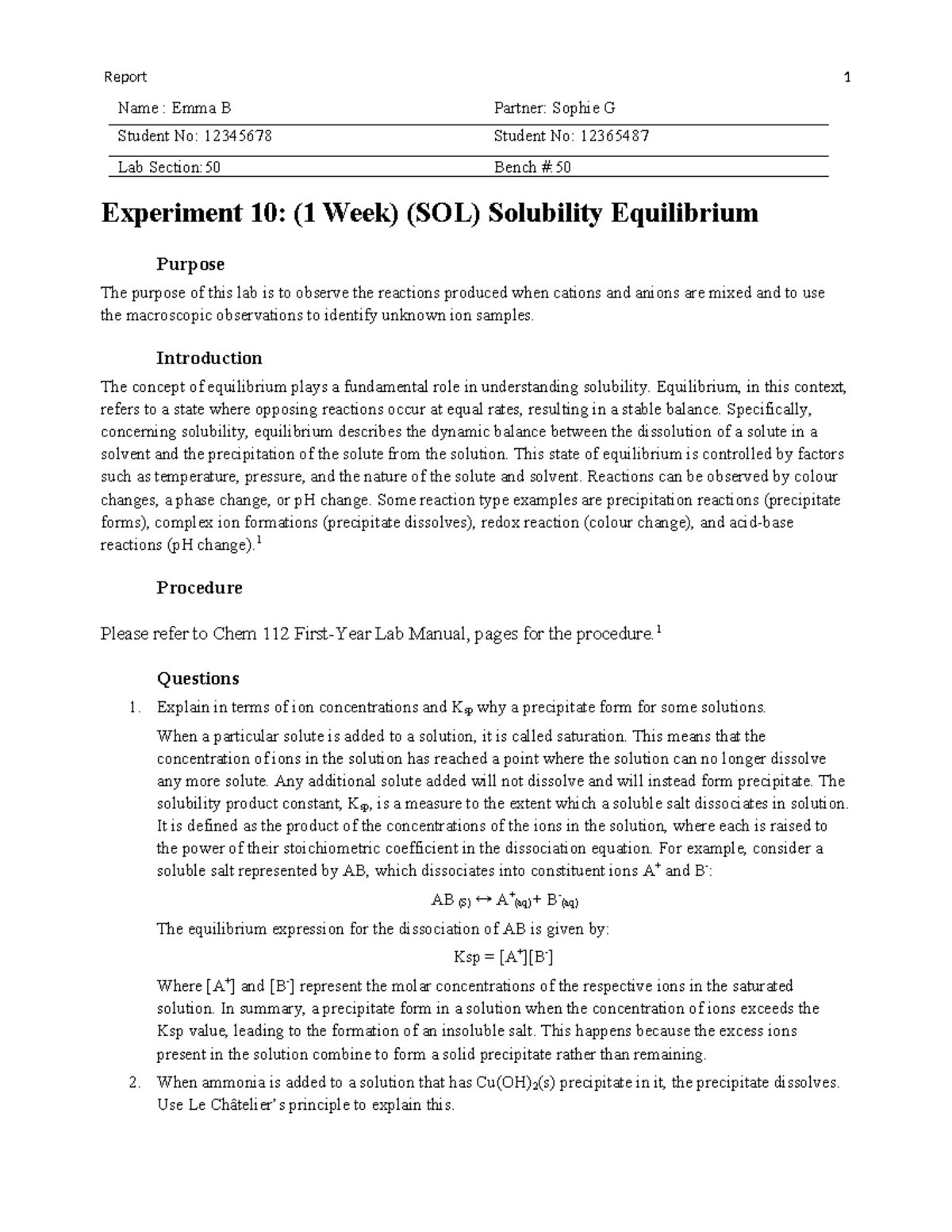 Equilibrium Lab - Name : Emma B Partner: Sophie G Student No: 12345678 ...