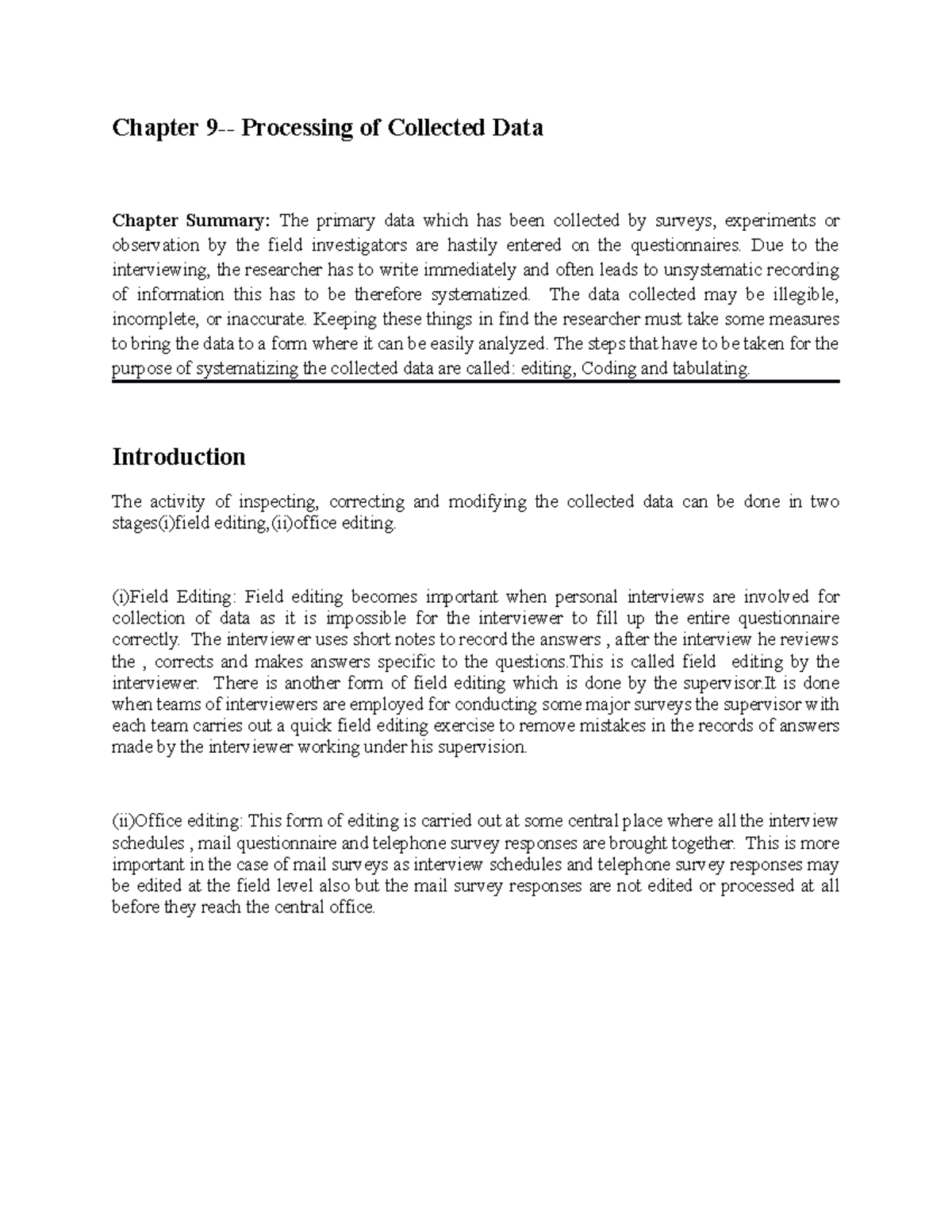 marketing management Chapter 9 - Chapter 9- Processing of Collected ...