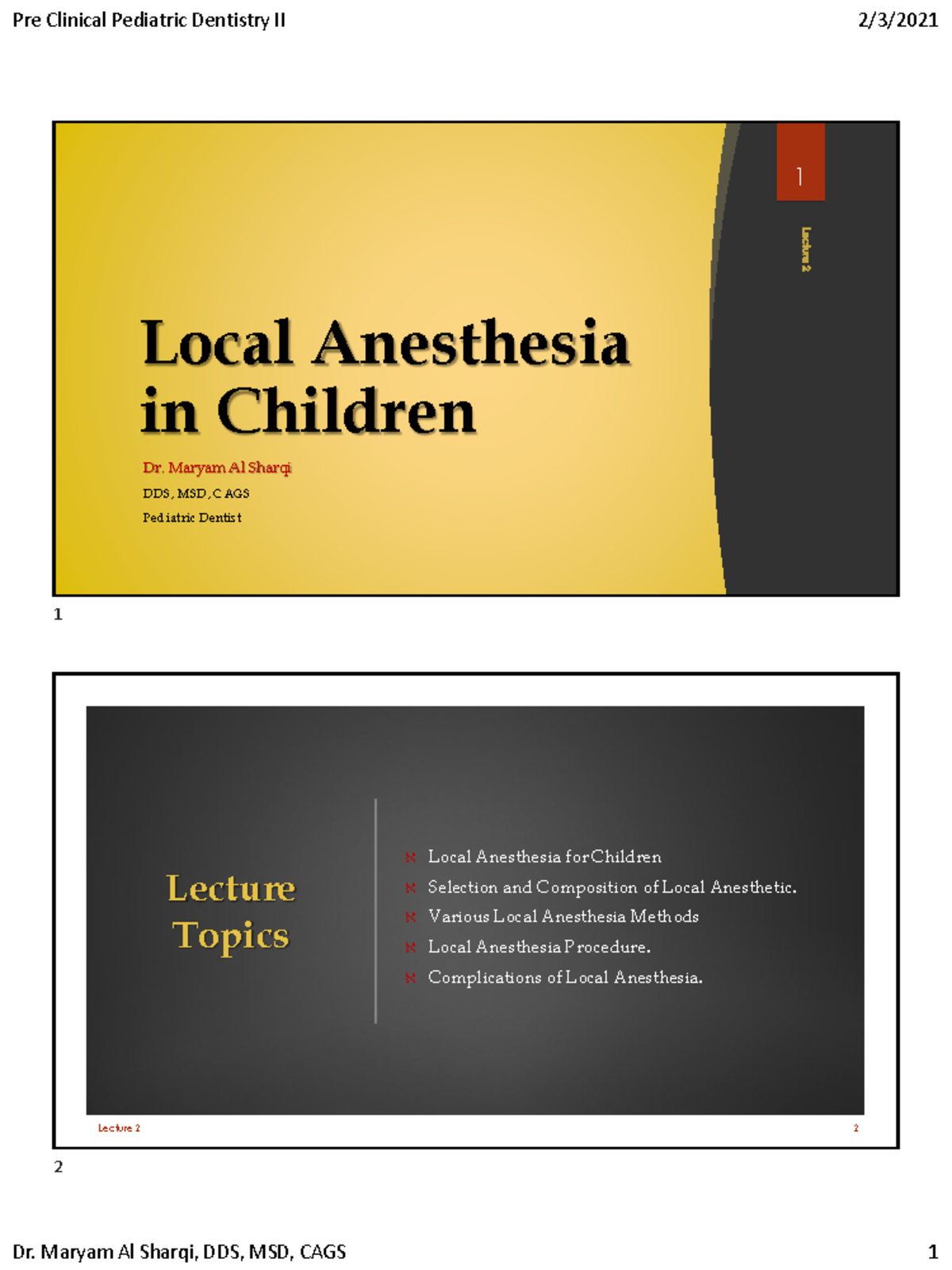 2nd lecture Local Anesthesia In Children Local Anesthesia in