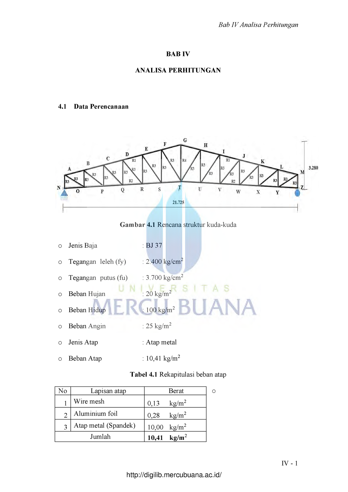 4. Evaluasi Struktur KUDA-KUDA Rangka BAJA - IV - 1 BAB IV ANALISA ...