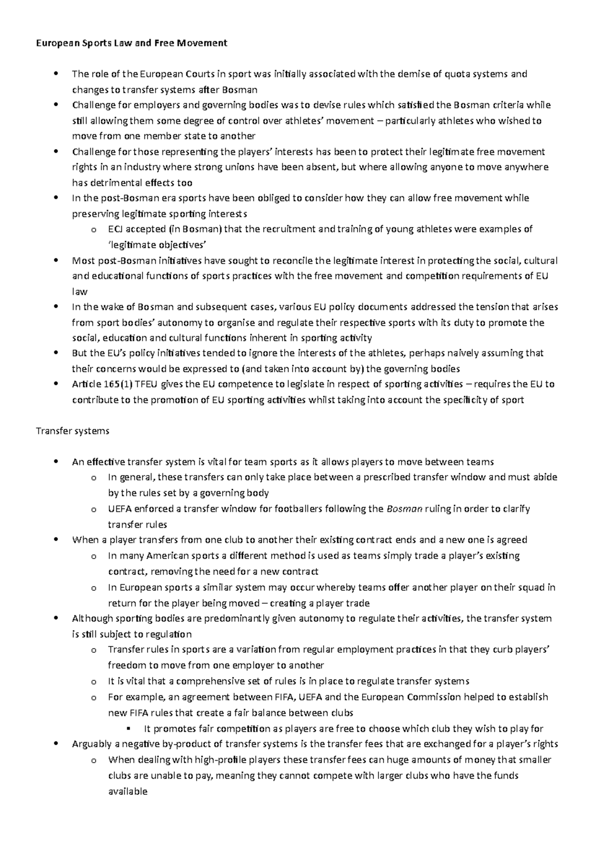 Notes - European Sports Law and Free Movement The role of the European ...