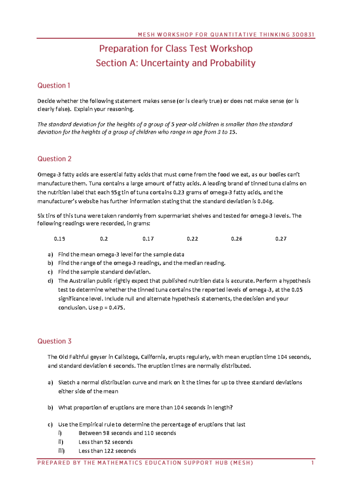 Preparation for Class Test Workshop AUT20 Section A - Decide whether ...