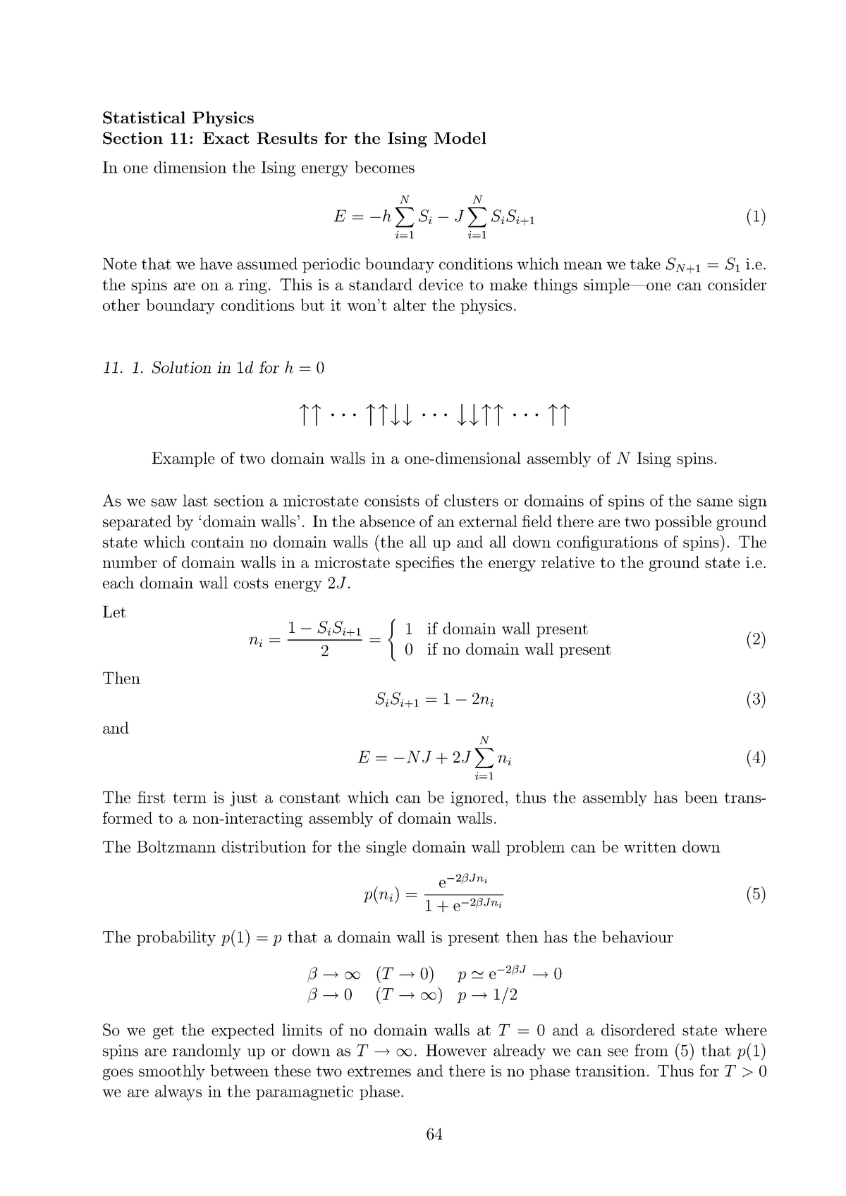 Notes 11 - 2008/2009 - Statistical Physics Section 11: Exact Results ...