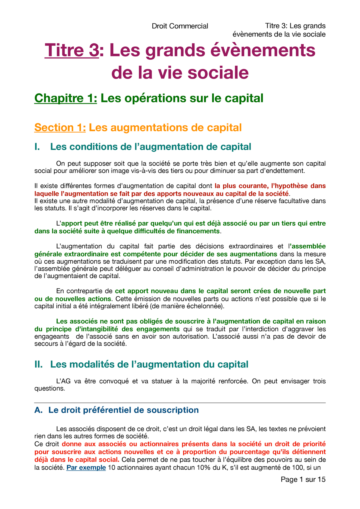 La Restructuration De La Socéité - Droit Commercial Titre 3: Les Grands ...