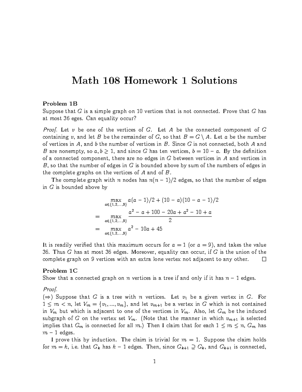 Seminar Assignments - Homework 1 Solutions - Math 108 Homework 1 ...