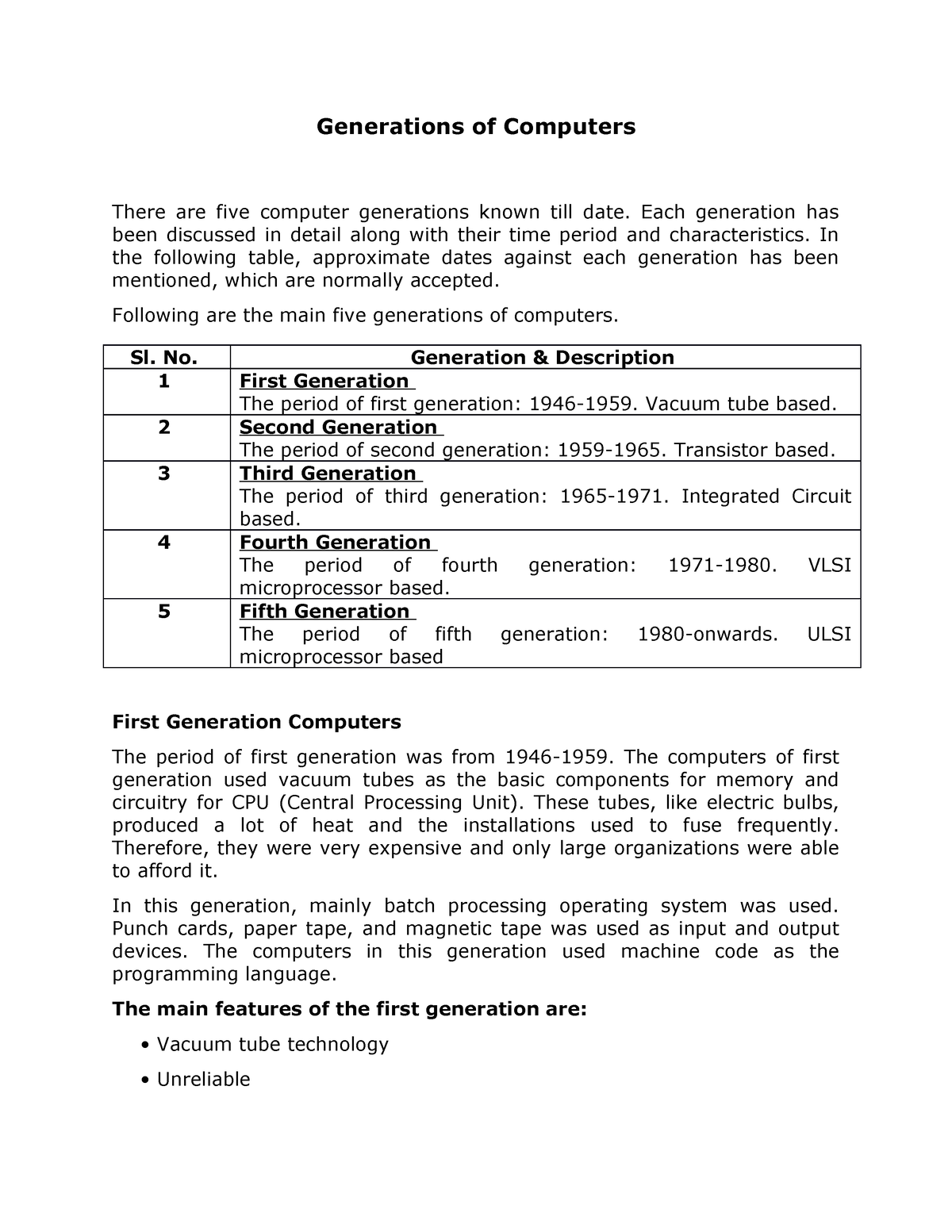 essay about generation of computer