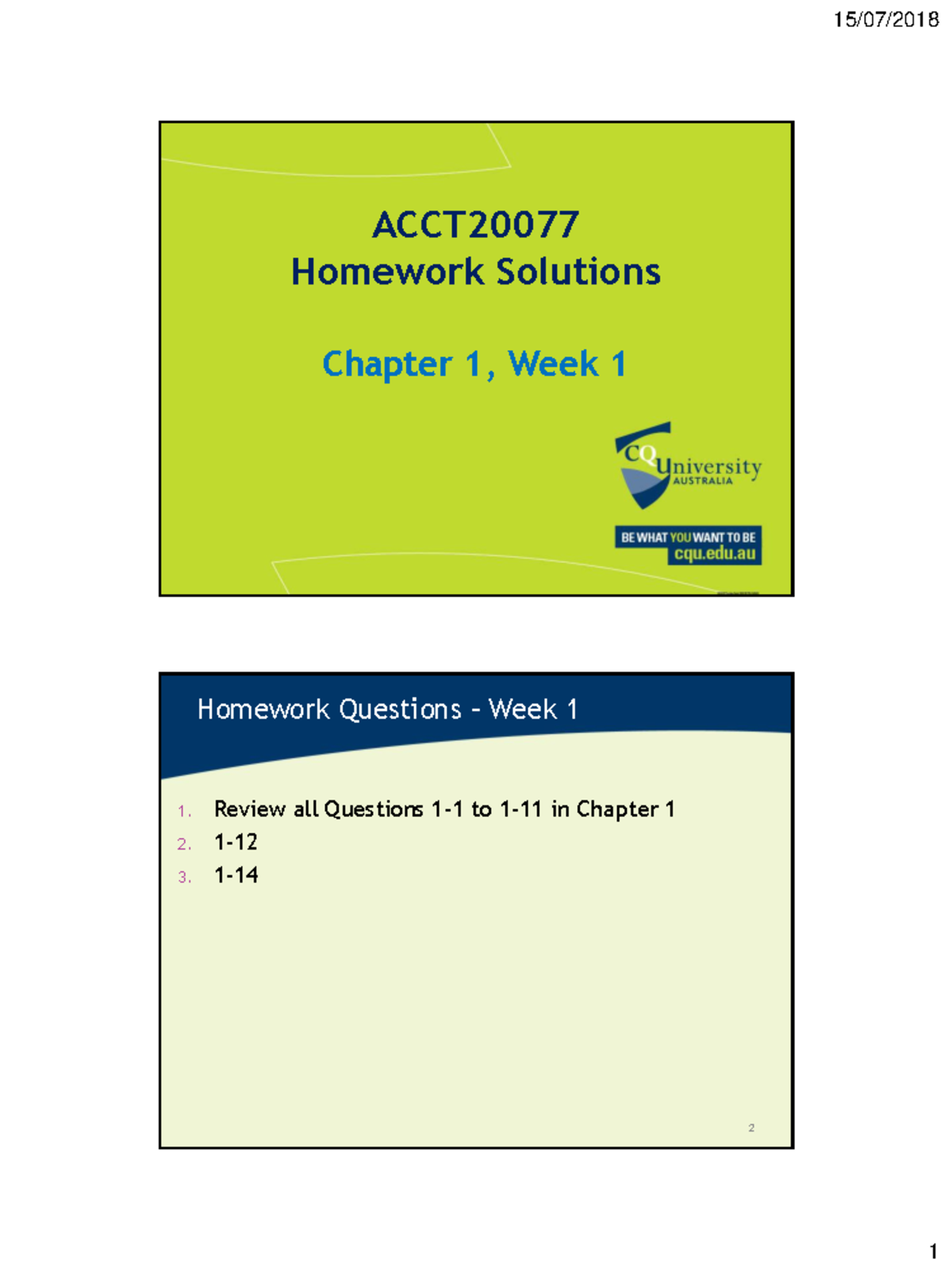 ACCT2007 7 Week1 Homework Solutions - Homework Solutions - **Chapter 1 ...