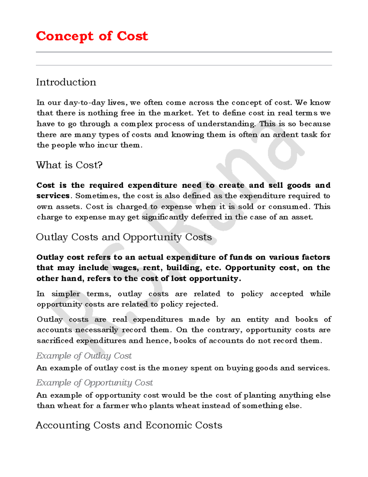 Concept of Cost Concept of Cost Introduction In our daytoday lives