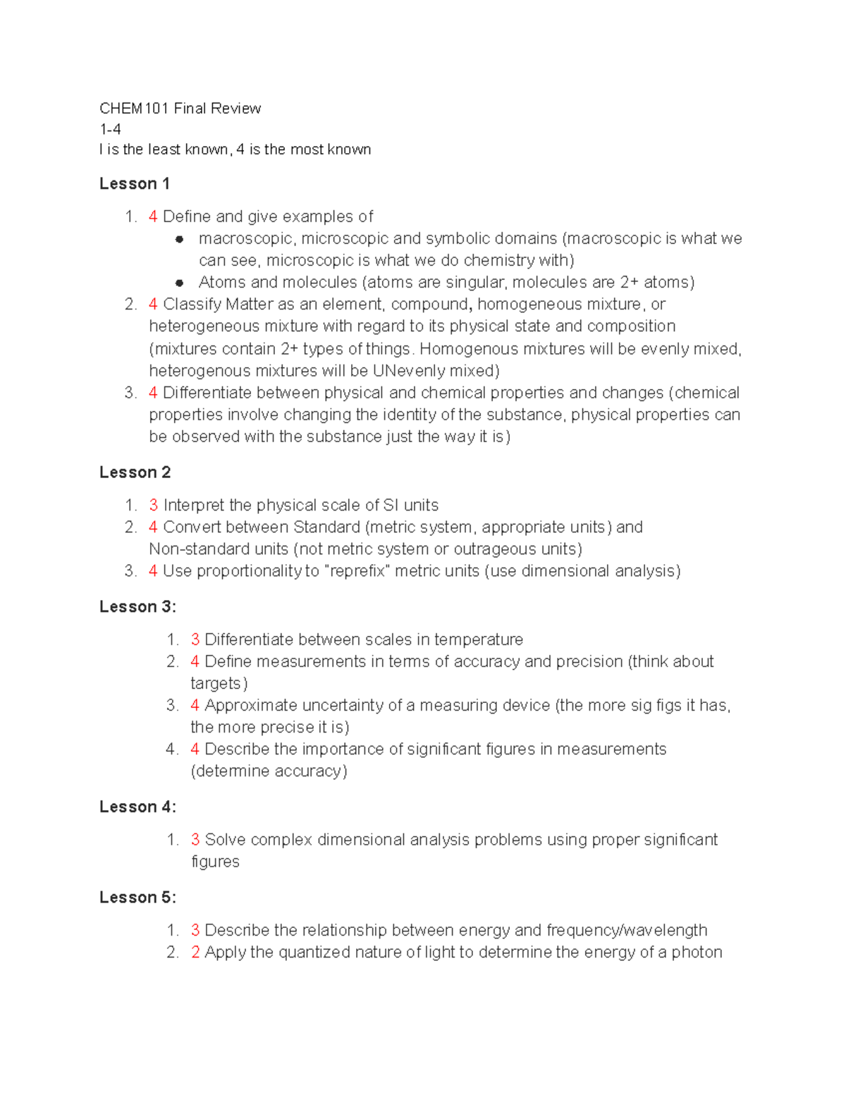 CHEM101 Final Review - CHEM101 Final Review 1- I is the least known, 4 ...