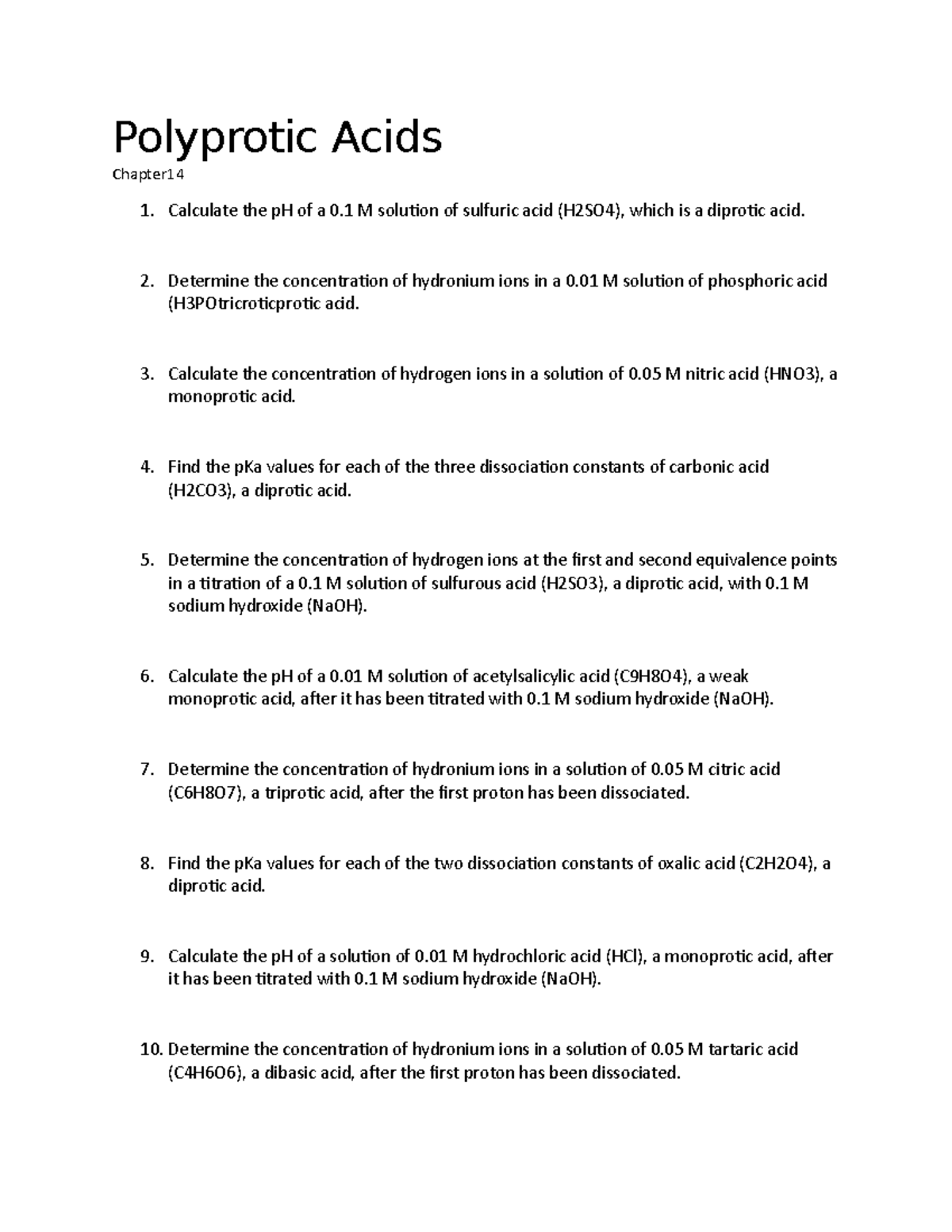 Polyprotic Acids - self-made chemistry worksheet - Polyprotic Acids ...