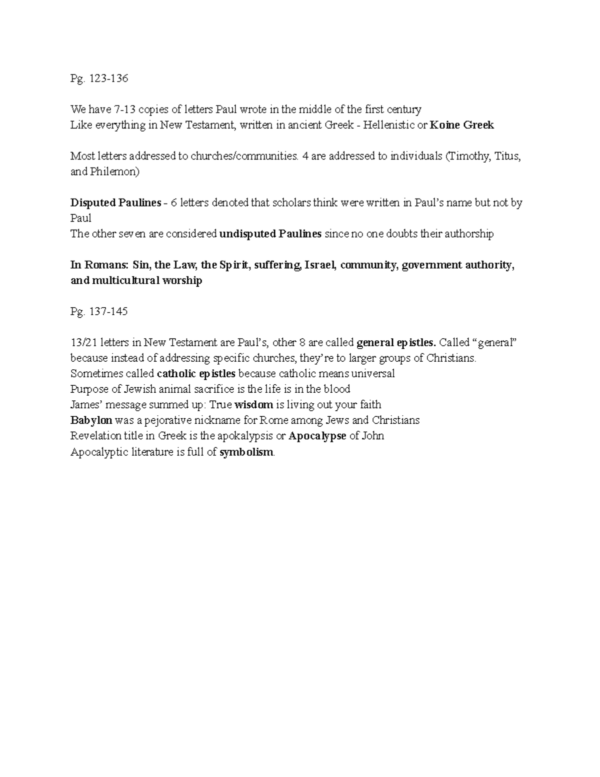 Pg. 123-145 Chrst notes - Pg. 123- We have 7-13 copies of letters Paul ...
