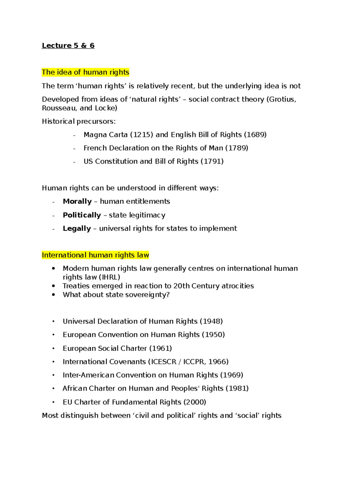 Lecture 5 & 6 Human Rights Act - Lecture 5 & 6 The idea of human rights ...