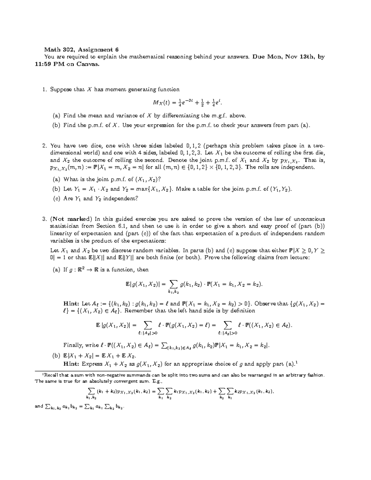 HW6 2023 W 1 - Homework Questions - Math 302, Assignment 6 You are ...