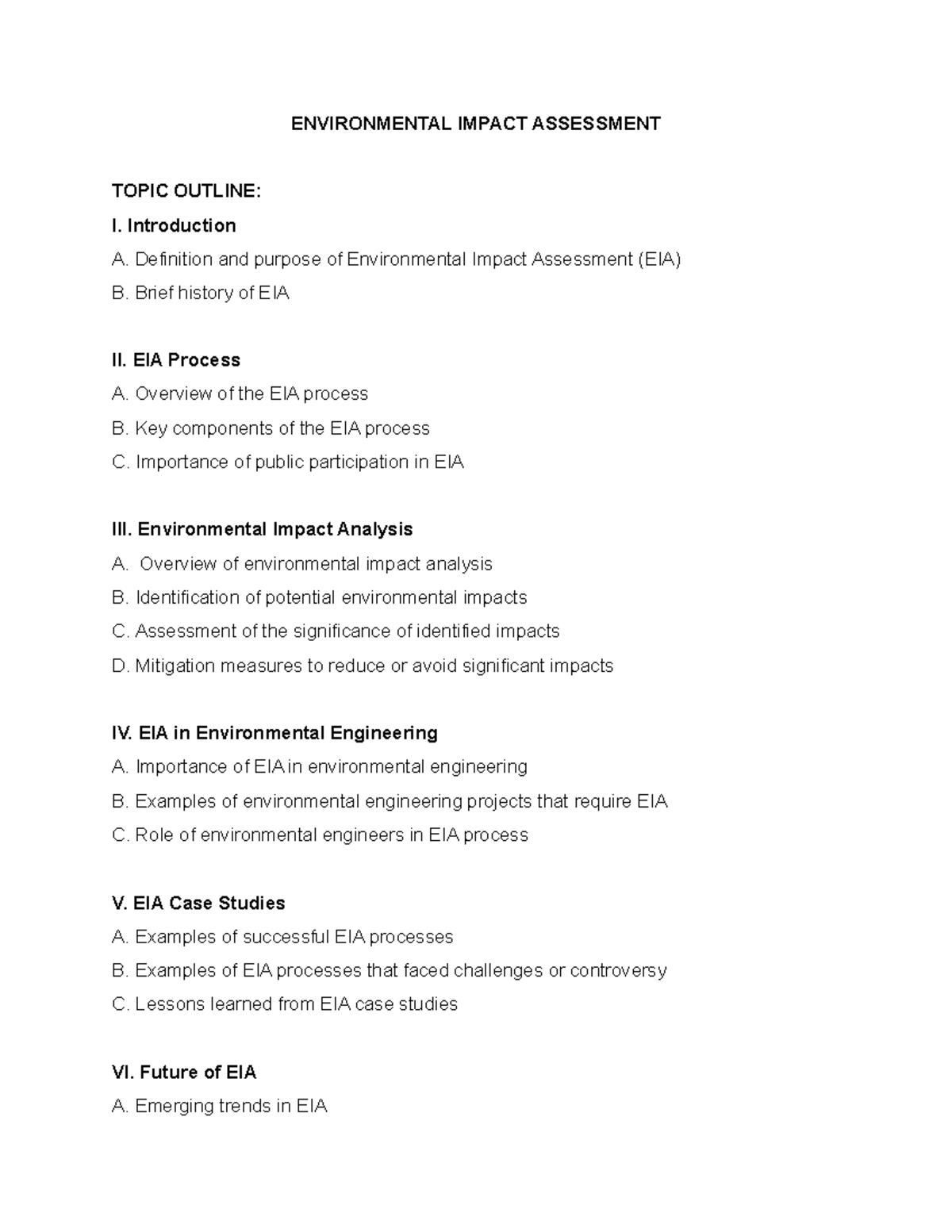 Environmental Impact Assessment - ENVIRONMENTAL IMPACT ASSESSMENT TOPIC ...