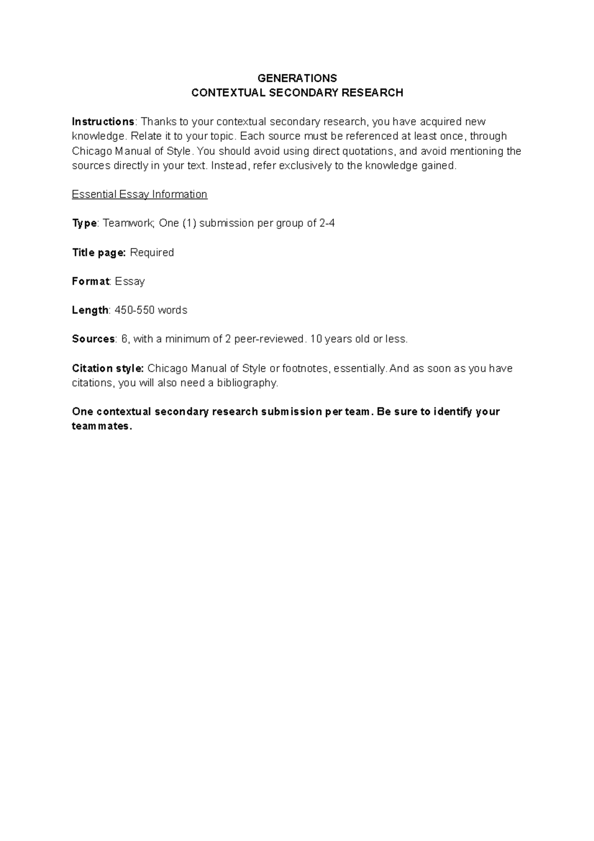 Generations Assignment A - Contextual secondary research - GENERATIONS ...