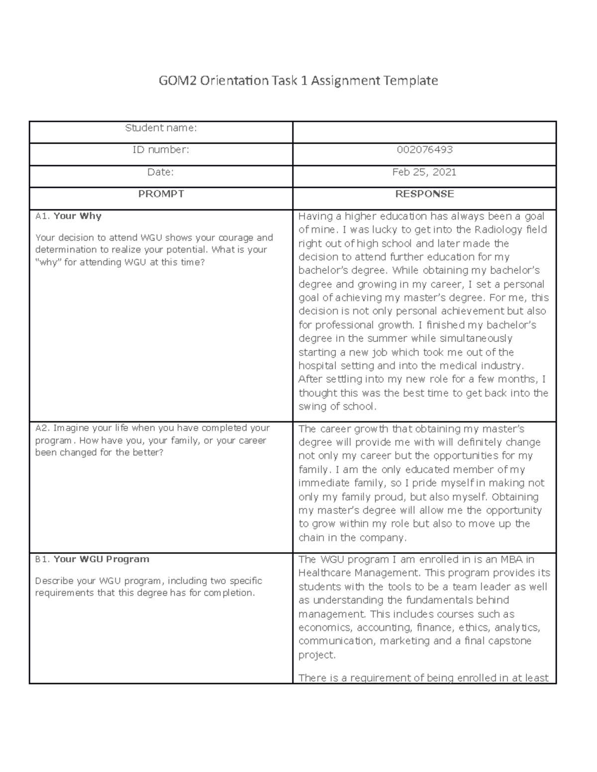 wgu orientation task assignment