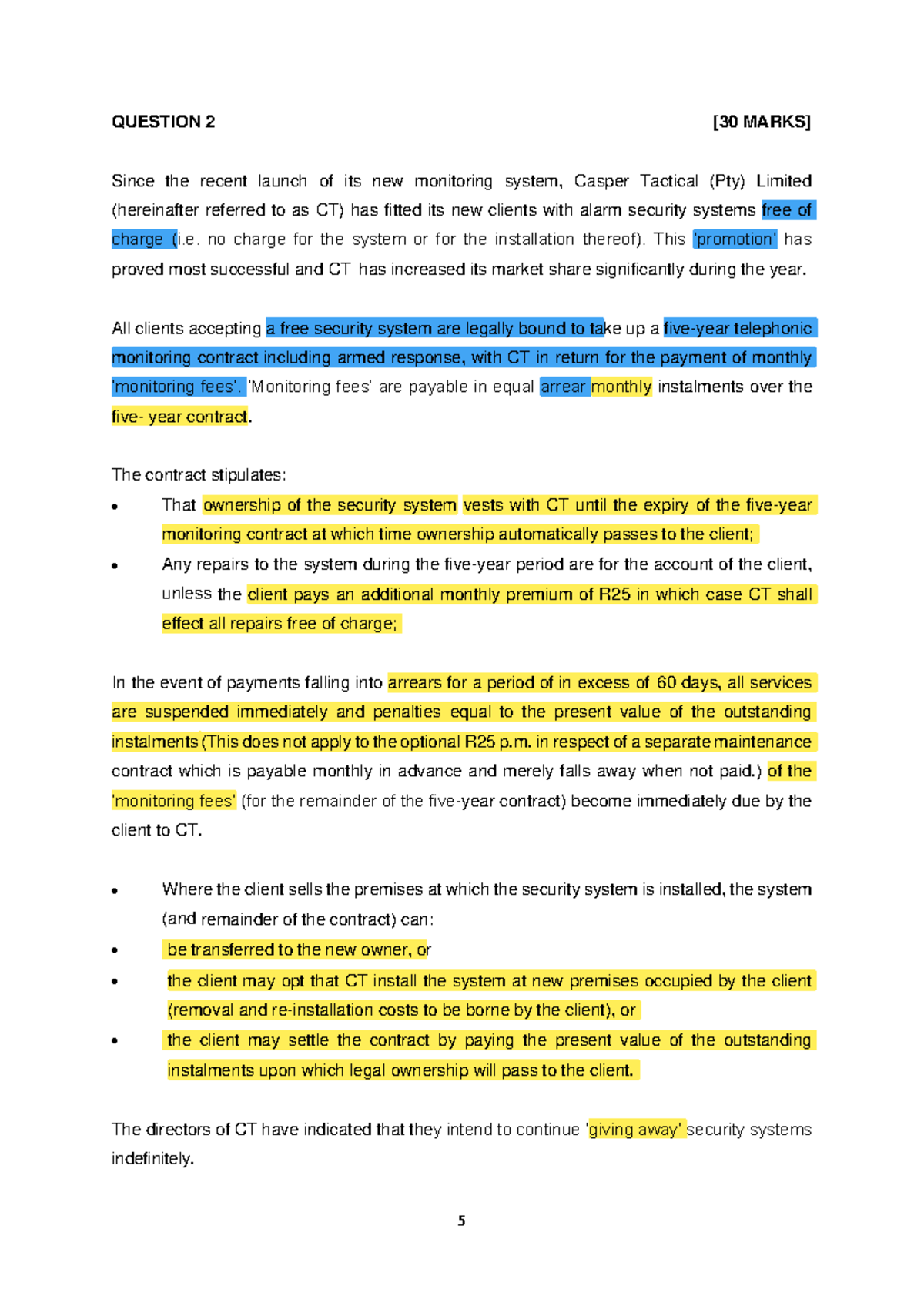Casper Tactical Question - 5 QUESTION 2 [30 MARKS] Since the recent ...