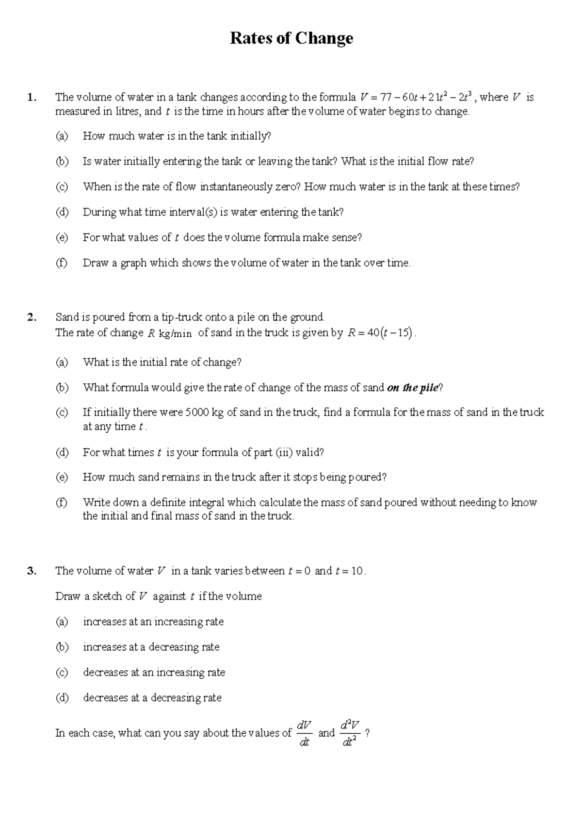 Rates Of Change Worksheet Studocu