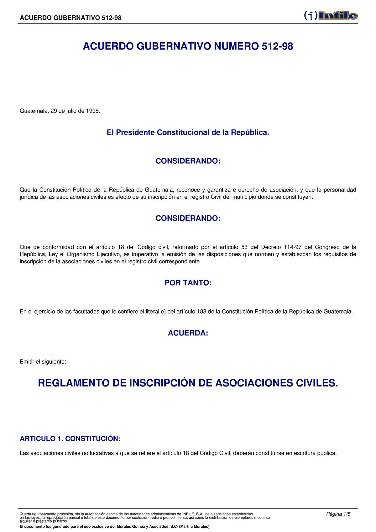 Acuerdo Gubernativo 512-98 - Reglamento Inscripción Asoc No Lucrativas ...