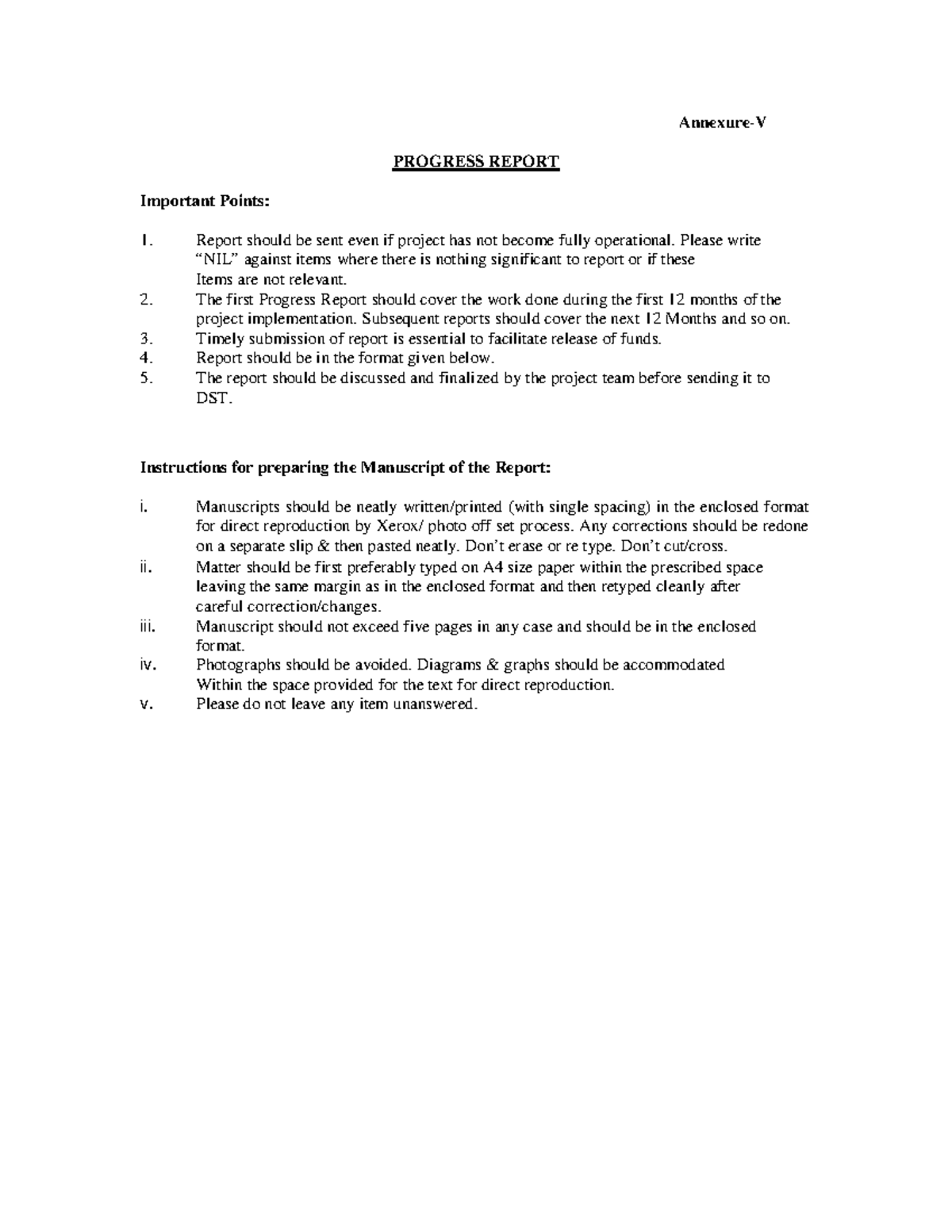 TPR - Annexure-V PROGRESS REPORT Important Points: Report should be ...