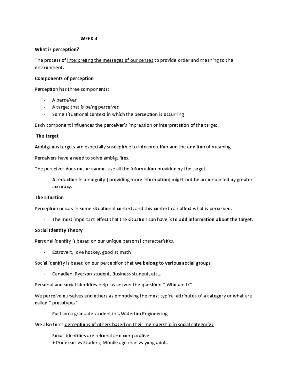 Perception - WEEK 4 What Is Perception? The Process Of Interpreting The ...