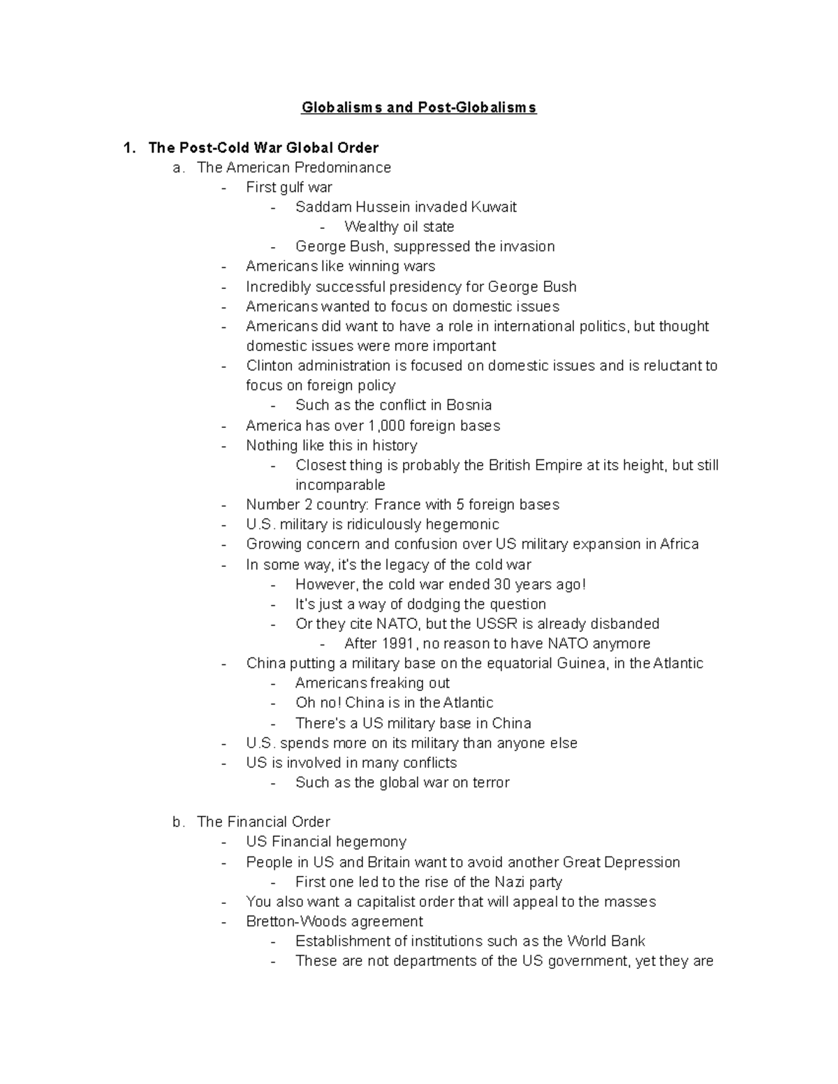 12 8 World History Notes Globalisms and PostGlobalisms The PostCold