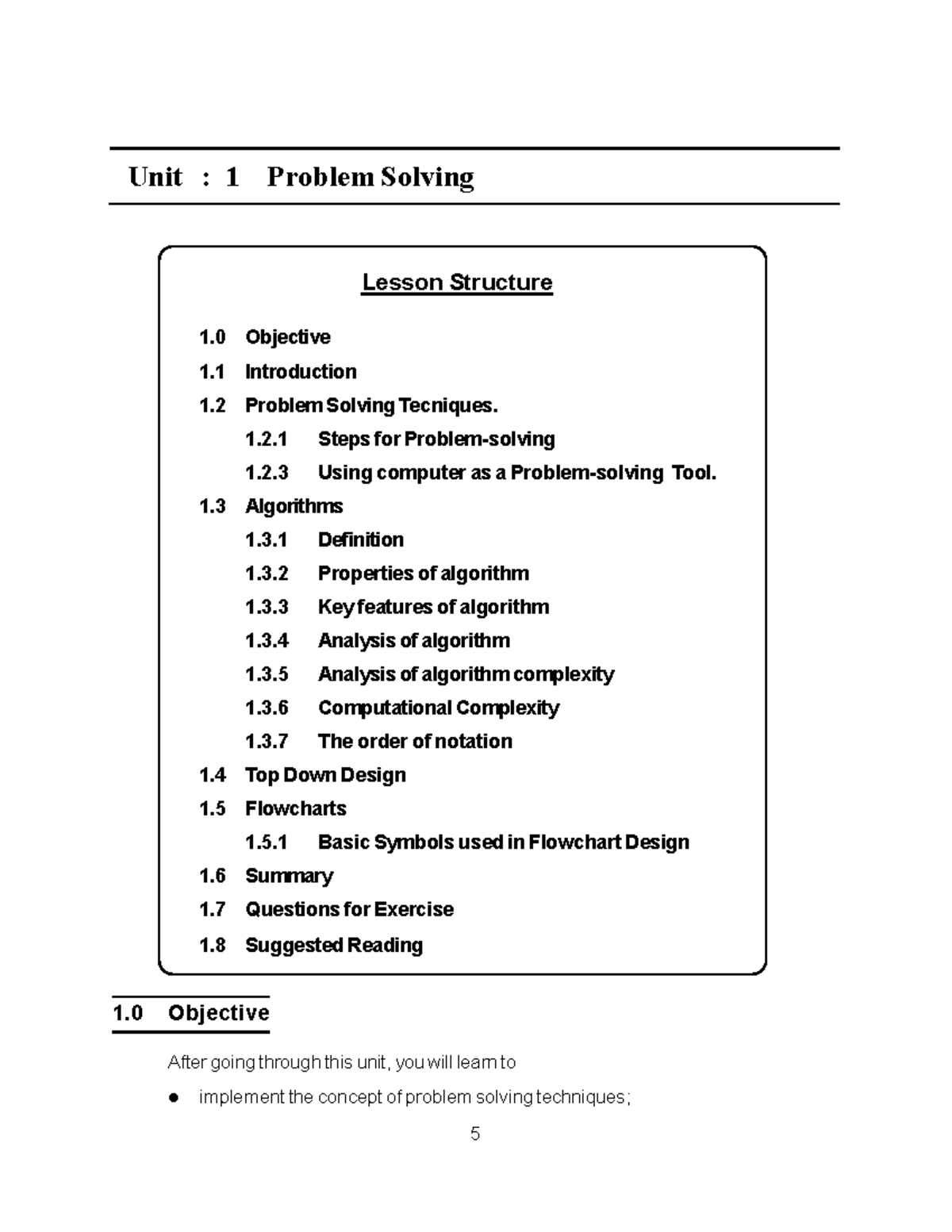 Bca Paper-v Unit-1 - Bca Notes - Lesson Structure 1 Objective 1 