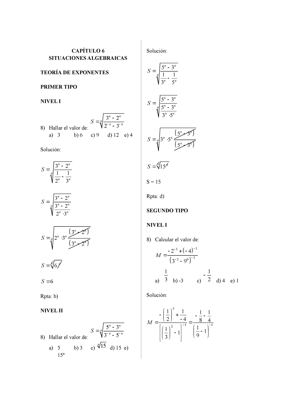 Razonamiento Matematico 1 CapÍtulo 6 Situaciones Algebraicas TeorÍa