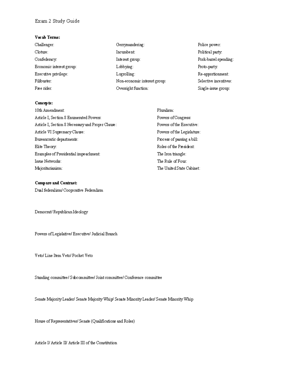 Exam 2 Study Guide - Lecture notes 6,11-14 - Exam 2 Study Guide Vocab ...