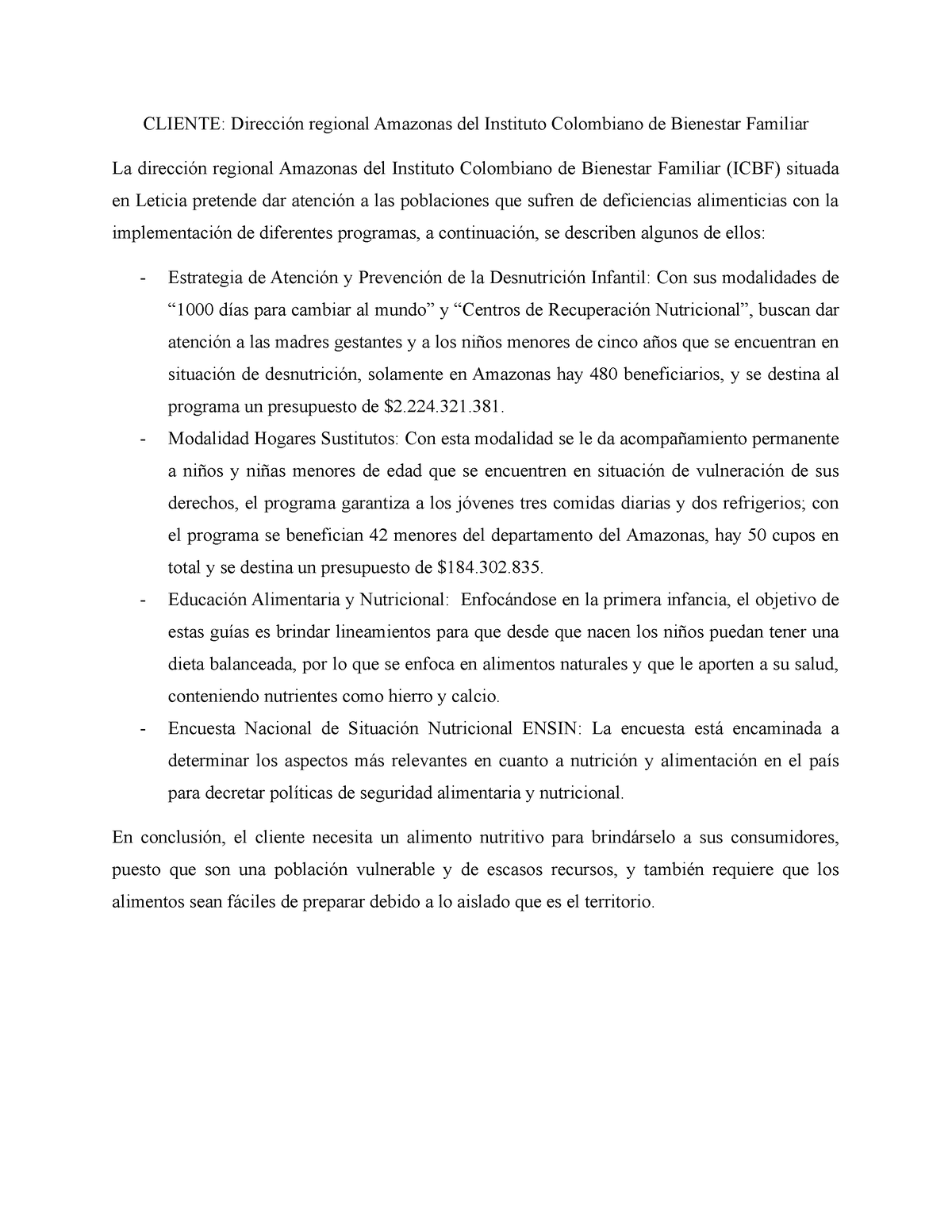 Caracterización Cliente - CLIENTE: Dirección regional Amazonas del ...